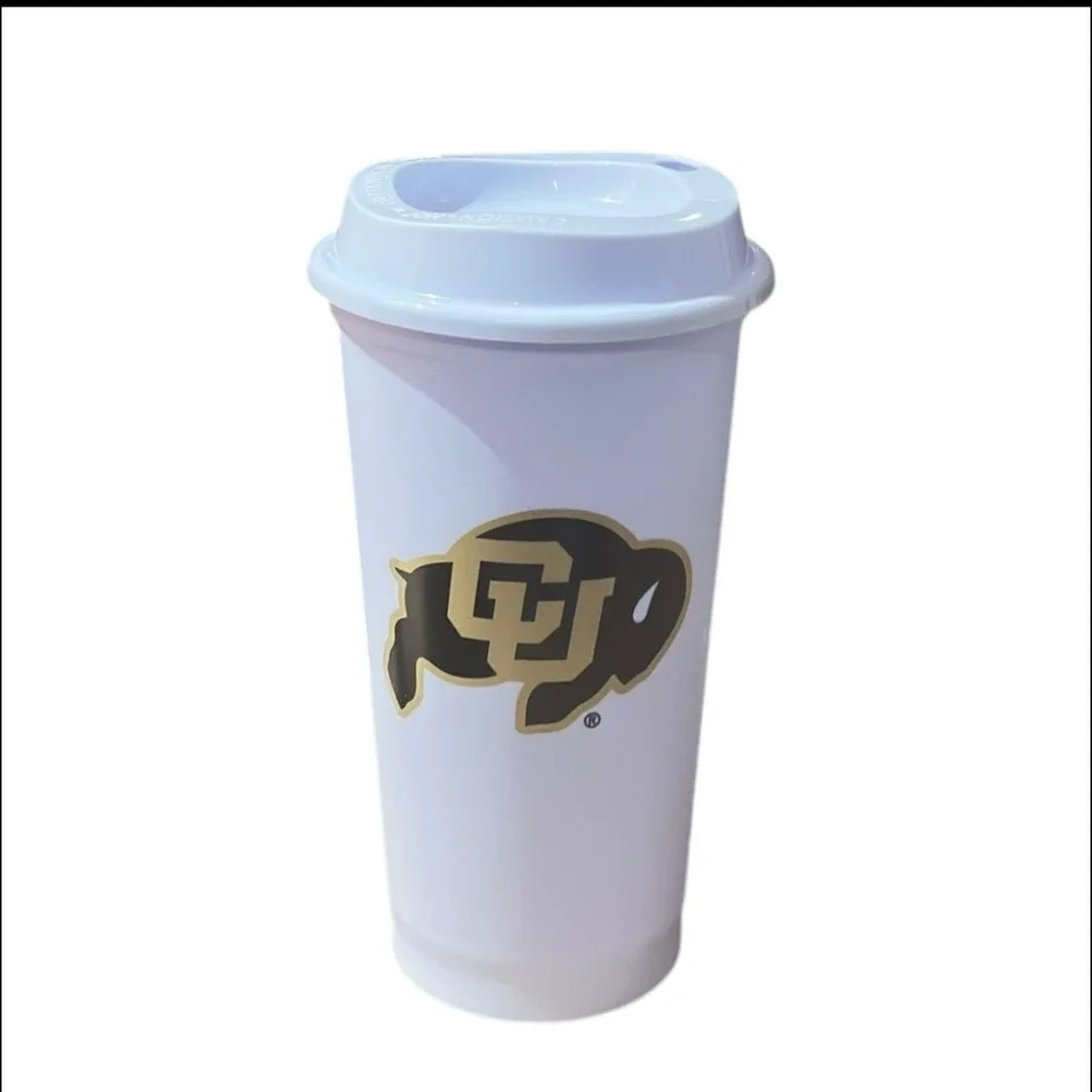 Starbucks‎ White Travel Tumbler Reusable Cup CU Buffalos Logo